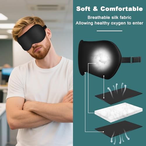 Sleep Mask for Side Sleeper Women Men, Eye Mask for Sleeping Light Blocking, 3D Contoured Cup Sleeping Mask, Soft Breathable Sleep Eye Mask with Adjustable Elastic Strap for Travel (Black01)