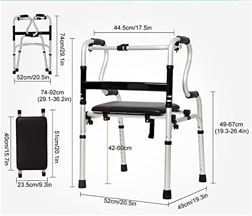 Fold Up Walking Aid with Leather Seat Lightweight Elderly Adult Disabled Women Rollings Adjustable Height Inside/Outside Step Assist Double The Comfort