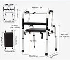 Fold Up Walking Aid with Leather Seat Lightweight Elderly Adult Disabled Women Rollings Adjustable Height Inside/Outside Step Assist Double The Comfort