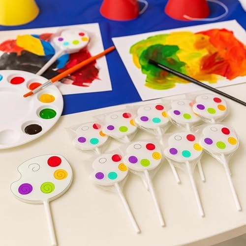24pk Bulk Artist Pallette Lollipops – Individually Wrapped Candy Painting Palet for Art Birthday Party Favors, Painting Party Decorations, Sip and Paint Supplies, Jumbo Suckers