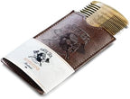 Premium Sandalwood Beard Comb for Men - Natural Wooden Comb with Dual Fine & Coarse Teeth, Anti-Static Mustache Comb, No Snag or Pull, Pocket Size with PU Leather Case, Ideal Grooming Kit for Him