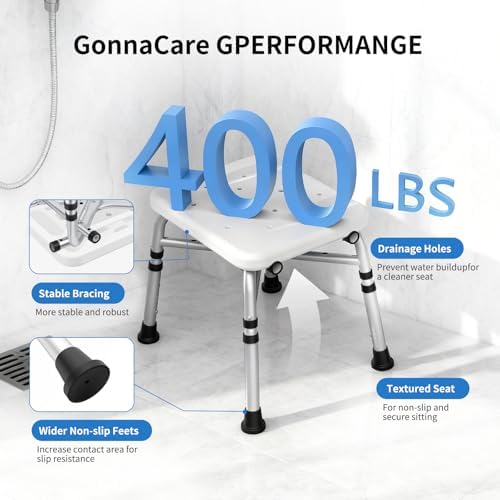 Heavy Duty Shower Chair for Inside Shower and Tub with Reinforced X-Bar, Padded Arms and Backrest, Height Adjustable, Ideal Shower Chair for Elderly and Disabled