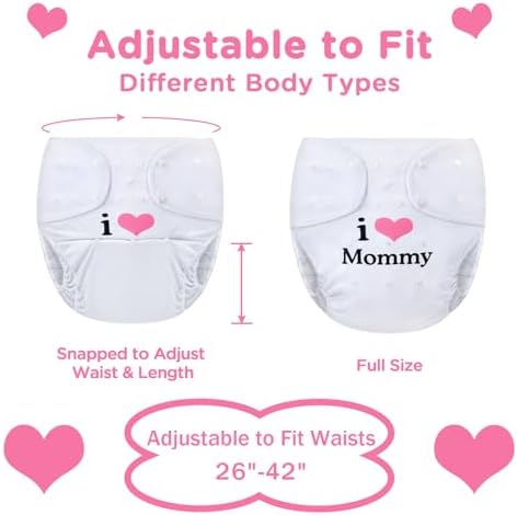 Littleforbig Washable Adjustable Reusable Waterproof Cloth Adult Diaper Wrap Cover One Size - I Love Mommy White