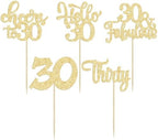 30Pcs Happy 30th Birthday Cupcake Toppers Gold Glitter Thirty Cheers to 30 Birthday Cupcake Picks for Happy 30th Birthday Anniversary Party Cake Decorations Supplies