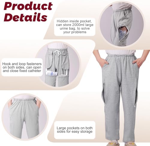 Catheter Pants for Elderly/Patient, Catheter Pants Compatible with Foley, Nephrostomy, Suprapubic & Biliary Catheters