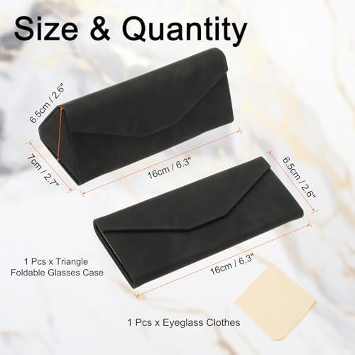 PATIKIL Foldable Glasses Case, Triangle Magnetic Sunglasses Organizer Case Leather Hard Eyeglass Case with Cloth for Man