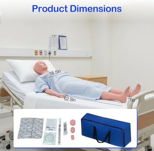 Mannequin Full Body 5.2ft Life Size Patient Human Model Multifunction Demonstration Mannequin Nursing Training Manikin for Patient Care & EMT Practice, Durable PVC for Teaching Pratice