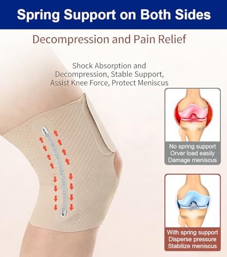 Ultra Thin Knee Brace for Women Men with Side Stabilizers, 2 Pack Knee Braces for Knee Pain ACL MCL Arthritis Joint Pain Relief, Adjustable Compression Sleeve Patellar Tendon Support Strap, Rodilleras Para Dolor de Rodillas (Beige, Medium)