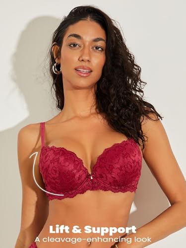 Push Up Bras for Women Add 2 Cups Sexy Lace Cleavage Extra Padded Plunge Bra Underwire