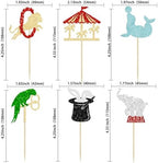 Ephlyn 24Pcs Circus Cupcake Toppers Glitter Circus Animals Cupcake Picks Elephant Lion Cake Decorations for Carnival Theme Baby Shower Birthday Party Favor Supplies