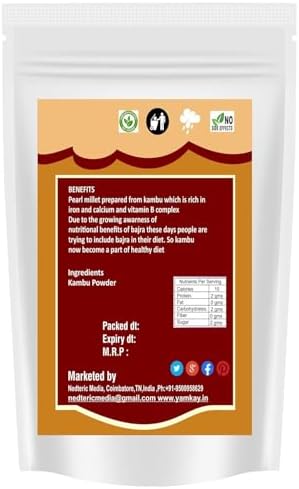 Yamkay Pearl Millet Flour (Bajra Atta) - Naturally Gluten-Free Bajra Flour & Kambu Flour, High-Fiber, Nutritious Grain for Healthy Cooking & Baking (300 GM)