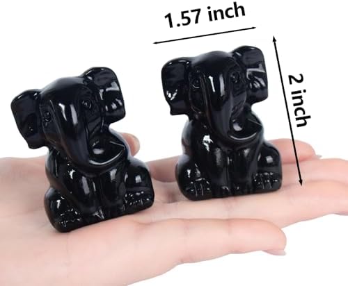 2 Inch Crystal Elephant Decor Statues, Black Obsidian Cute Sitting Elephant Figurines, Reiki Healing Crystal Carved Animal Statues, Home Office Desk Hand Carved Decor Gifts for Women