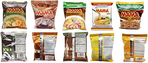 Mama Oriental Style instant noodles Mix Flavor Bundle Package Total 30 Packs (5 Flavor Mix shrimp Tom Yum Flavor, shrimp creamy Tom Yum, Artificial PA-lo Duck, Artificial Chicken, Artificial Pork) 5 flavors 6bag each