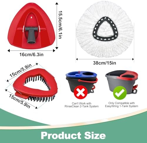 Mop Heads Replacements for Ocedar, Spin Mop Replacement for O-Cedar EasyWring 1 Tank System Mop Refills, Include 3 Pack Heads, 1 Scrub Brush & 1 Base Combo