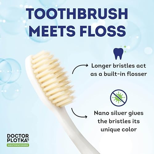 MOUTHWATCHERS Soft Flossing Manual Toothbrush for Adults, Red, Ultra Clean, Good for Sensitive Teeth and Gums, By Dr. Plotka's