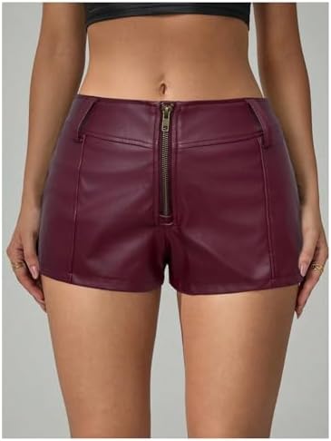 BEAUDRM Women's PU Leather Shorts Micro Mini Shorts Y2k Sexy Low Waist Skinny Party Rave Club Hot Pants Concert Outfits