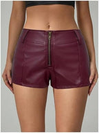 BEAUDRM Women's PU Leather Shorts Micro Mini Shorts Y2k Sexy Low Waist Skinny Party Rave Club Hot Pants Concert Outfits