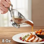 Stainless Steel Gravy Boat – Elegant Sauce Server with Gadroon Base & Easy-Pour Lip – Durable Metal Sauce Boat for Gravy, Dressings, Syrups, and Condiments – Dishwasher Safe (2, 8 Oz.)