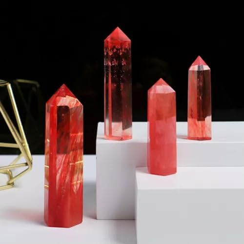 3~10CM Natural Quartz Crystal Tower Point Obelisk Hexagonal Wand-50-60mm-26 Red Smelting