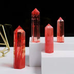 3~10CM Natural Quartz Crystal Tower Point Obelisk Hexagonal Wand-50-60mm-26 Red Smelting