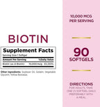 Nature's Bounty Biotin 10000mcg Supplement, Supports Healthy Hair, Skin and Nails, Optimal Solutions Hair Vitamin with Biotin, 90 Rapid Release Liquid Softgels