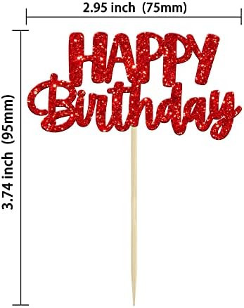 Gyufise 24pcs Happy Birthday Cupcake Toppers - Glitter Cupcake Food Picks for Celebrating Theme Party Cake Decorations - Red
