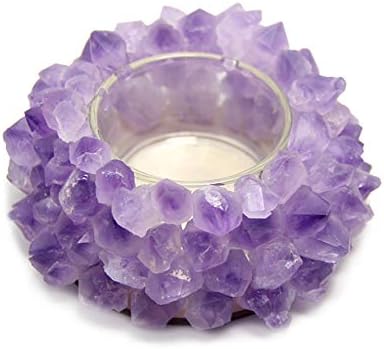Handmade Natural Amethyst Cluster Quartz Crystal Healing Votive Candle Holder Gemstone Tealight Holder Home Decor Reiki Stone
