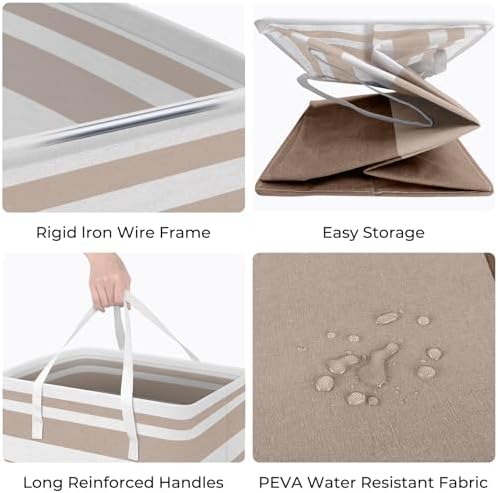 HomeHacks 2-Pack Large Laundry Basket, Waterproof, Freestanding Laundry Hamper, Collapsible Tall Clothes Hamper with Extended Handles for Clothes Toys in the Dorm and Family (Brown, 75L)