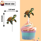 18 PCS Sea Turtle Cupcake Toppers for Boys Girls Baby Shower Under the Sea Ocean Cake Decorations Turtle Birthday Themed Party Decorations Supplies