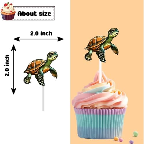18 PCS Sea Turtle Cupcake Toppers for Boys Girls Baby Shower Under the Sea Ocean Cake Decorations Turtle Birthday Themed Party Decorations Supplies