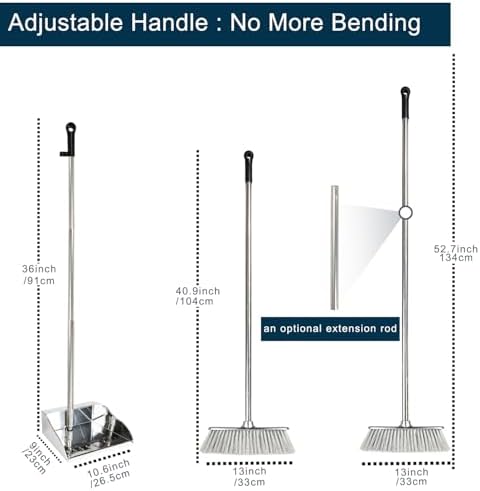 Indoor Soft Bristles Broom and Dustpan Angle Sweeping Dustpan and Broom with Long Handle for Kitchen Hardwood Floor Cleaning (Broom and Dustpan)