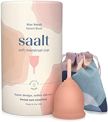 Saalt Soft Menstrual Cup (Desert Blush, Small) & Cotton Brief Period 100% Cotton Underwear (Large) - Super Soft and Flexible - Best Sensitive Cup - Wear for 12 Hours - Made in USA