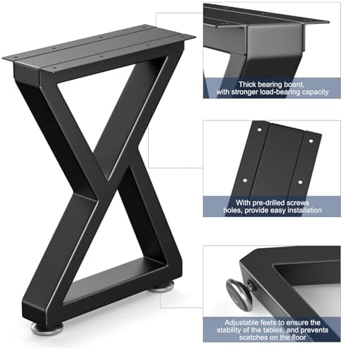 16" Metal Bench, Desk and Coffee Table Legs, Heavy Duty Furniture Legs, Black End Table Legs (H16 x W11.8, Set of 2)
