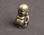 DMtse Brass Mini Happy Laughing Maitreya Buddha Statue Ornaments Small Figurine Brings Peace and Prosperity Decoration