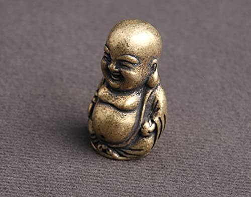 DMtse Brass Mini Happy Laughing Maitreya Buddha Statue Ornaments Small Figurine Brings Peace and Prosperity Decoration