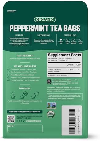 FGO Organic Peppermint Tea, 100 Count, Eco-Conscious Tea Bags, Caffeine Free, Packaging May Vary (Pack of 1)