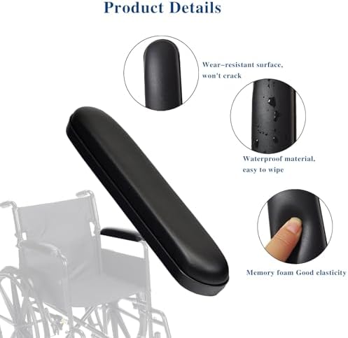 Padded Armrests for Wheelchair, Universal Arm Pads Replacement Black 10-1/4“ Suitable for Most Brands of Wheelchairs(10-1/4"(2pcs))