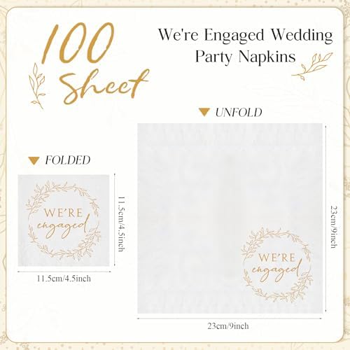 Kosiz 200 Pack We're Engaged Napkins Gift 3 Ply Disposable Paper Engagement Cocktail Napkins for Wedding Party Beverage Dinners Cake Tableware Decorations, 4.5 x 4.5 Inch