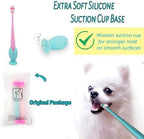 E.M&S.T by Emmeliestella Small Dog & Cat Toothbrush 360 Degree Soft Silicone, Cat Dental Care, Toothbrush Holder, Easy to Handle, Independent Packaging, Extra Suction Cup, Light Blue&Light Pink 3PCS