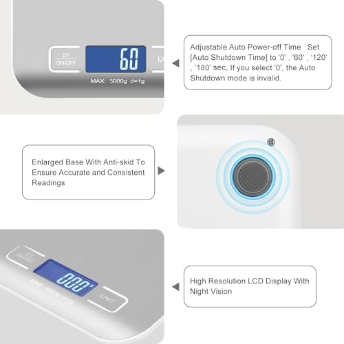 Digital Shipping Scale,Stainless Steel Panel, Accurate 5kg/1g Portable Postal Scale for Packages, Small Business,Kitchen, Food, Handmade, Liquids, and Boutique (Silver)