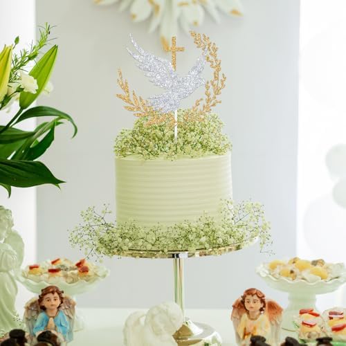 Glitter Holy Dove Cross Cake Topper, Baptism, First Holy Communion, Confirmation, Christian Wedding, Religious Baby Shower 1st Birthday Party Decorations