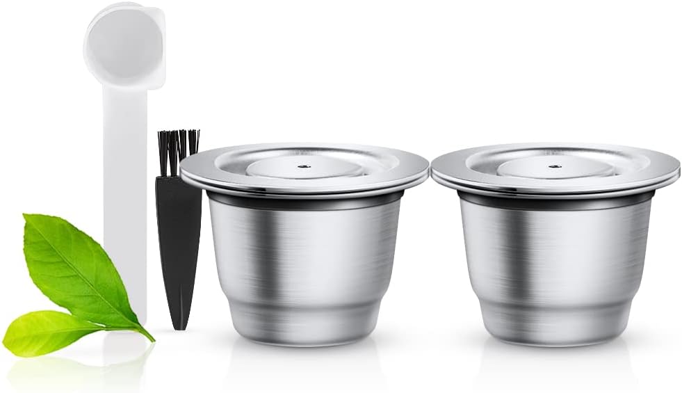 i Cafilas Set of 2 Stainless Steel Crema Espresso Reusable Capsule Coffee Pods for Refilling Capsules Pods for Nespresso Machines