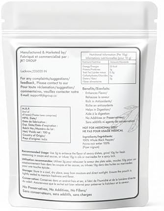 AEJESOP Black Pepper Whole, Kali Mirch, Indian Spices, 3.5 oz (100g)