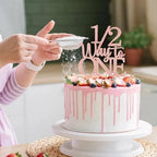 Rose Gold Glitter 1/2 Way to ONE Cake Topper, Sweet Cake Decoration for Half-Birthday, Cute Decor to Celebration Party