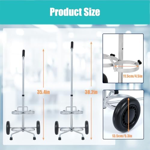 2 PCS Dual Oxygen Cylinder Cart, Lightweight Oxygen Tank Holder with Wheels, Portable D/E Rolling Oxygen Tank Cart with Adjustable Handle and Sturdy Powder-Coated Finish