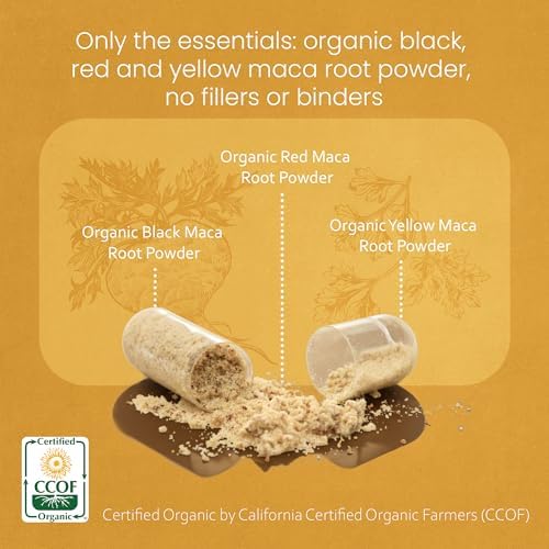 NaturaLife Labs Organic Maca Root – Black, Red & Yellow – 1900 mg per Serving – 150 Capsules – Gelatinized Peruvian Maca – Non-GMO, Gluten-Free, Vegan