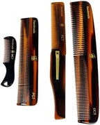 Handmade Tortoise Shell Comb Set – Pack of 4 Premium Fine-Tooth Combs for Men & Women – Includes Pocket, Folding, Dressing & Mustache Combs – Stylish Hair & Beard Grooming Kit