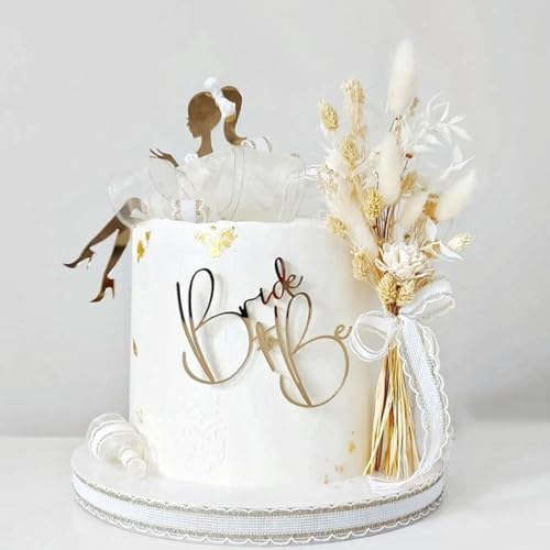 Bride To Be Cake Topper Acrylic High Heels Lady Girl Cake Topper for Bridal Engaged Wedding Party Dessert Baking Cake Decorations 2pcs/set- Gold