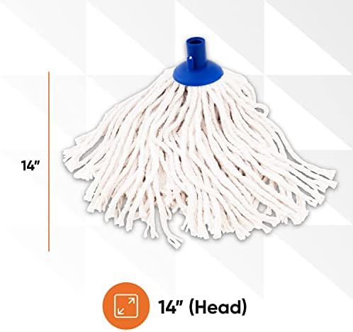 Superio Cotton String Mop Replacement Head, Refill for Hardwood Floor Cleaning, Self Wringing, Heavy Duty, Commercial/Industrial, 14" Strings, White, Cotton, Floor, Tile, Ceramic