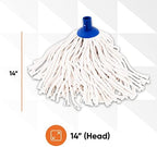 Superio Cotton String Mop Replacement Head, Refill for Hardwood Floor Cleaning, Self Wringing, Heavy Duty, Commercial/Industrial, 14" Strings, White, Cotton, Floor, Tile, Ceramic
